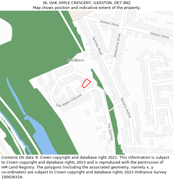 36, OAK APPLE CRESCENT, ILKESTON, DE7 4NZ: Location map and indicative extent of plot