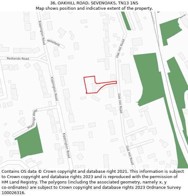 36, OAKHILL ROAD, SEVENOAKS, TN13 1NS: Location map and indicative extent of plot