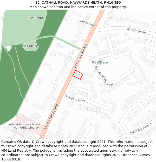 36, OATHALL ROAD, HAYWARDS HEATH, RH16 3EQ: Location map and indicative extent of plot