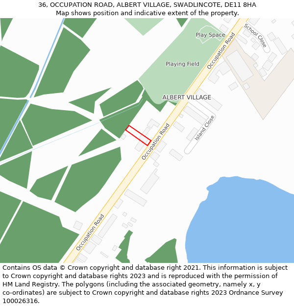 36, OCCUPATION ROAD, ALBERT VILLAGE, SWADLINCOTE, DE11 8HA: Location map and indicative extent of plot