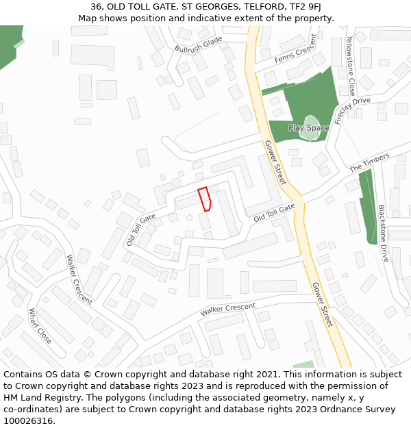 36, OLD TOLL GATE, ST GEORGES, TELFORD, TF2 9FJ: Location map and indicative extent of plot