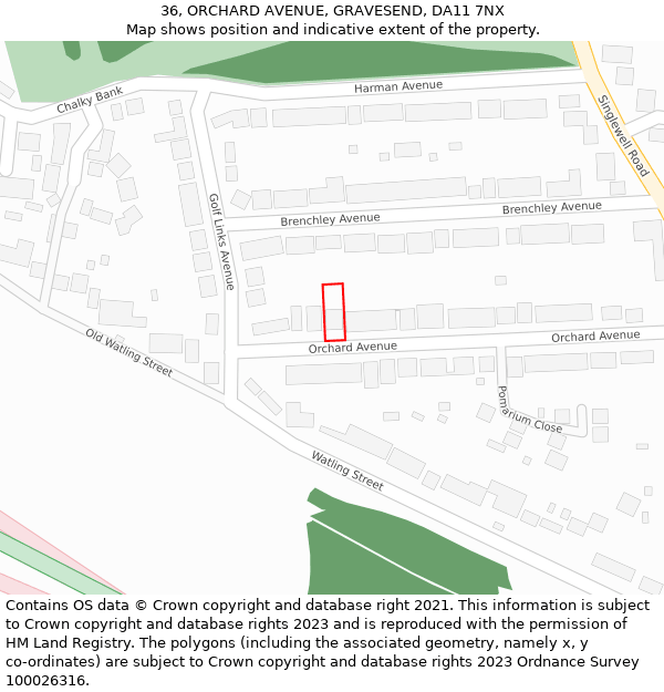 36, ORCHARD AVENUE, GRAVESEND, DA11 7NX: Location map and indicative extent of plot