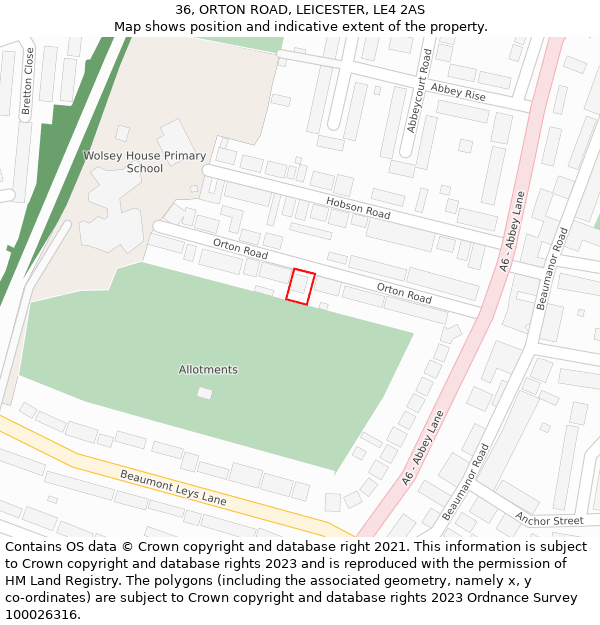 36, ORTON ROAD, LEICESTER, LE4 2AS: Location map and indicative extent of plot