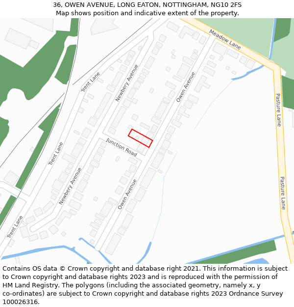 36, OWEN AVENUE, LONG EATON, NOTTINGHAM, NG10 2FS: Location map and indicative extent of plot