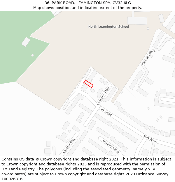 36, PARK ROAD, LEAMINGTON SPA, CV32 6LG: Location map and indicative extent of plot