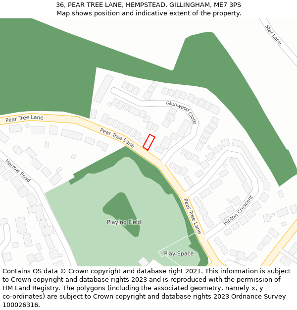 36, PEAR TREE LANE, HEMPSTEAD, GILLINGHAM, ME7 3PS: Location map and indicative extent of plot