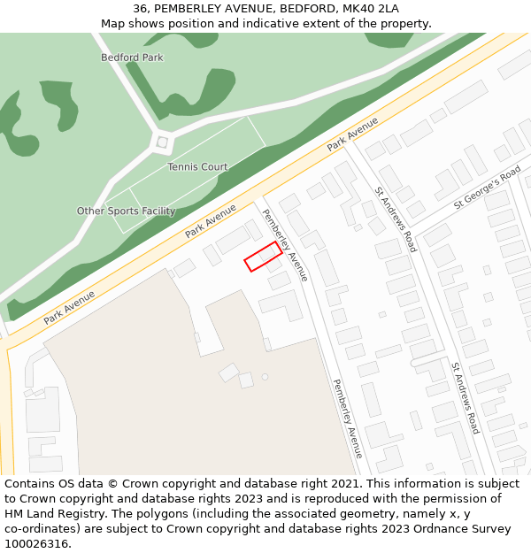 36, PEMBERLEY AVENUE, BEDFORD, MK40 2LA: Location map and indicative extent of plot