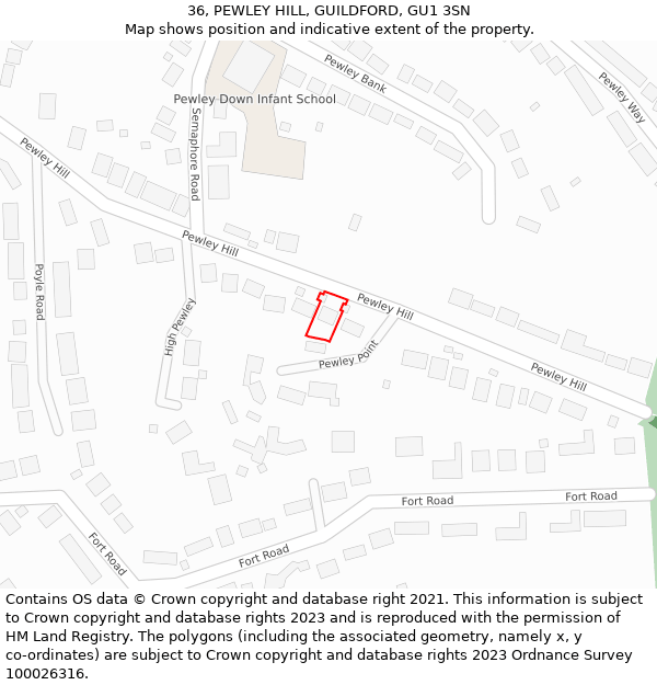 36, PEWLEY HILL, GUILDFORD, GU1 3SN: Location map and indicative extent of plot