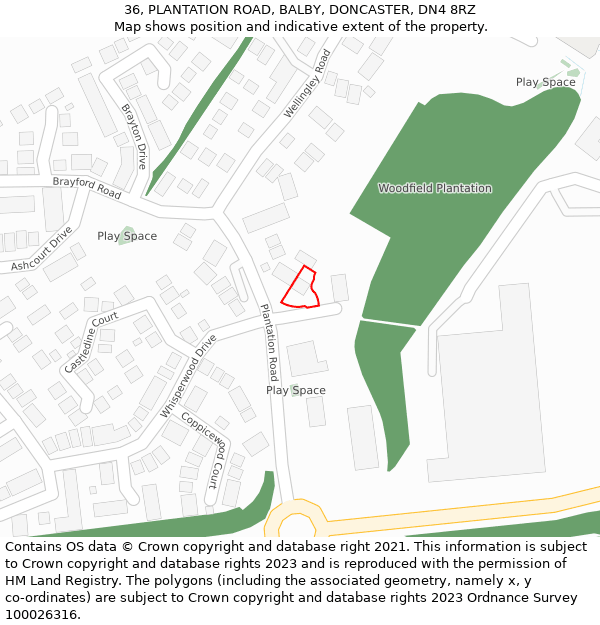 36, PLANTATION ROAD, BALBY, DONCASTER, DN4 8RZ: Location map and indicative extent of plot