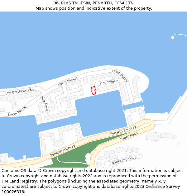 36, PLAS TALIESIN, PENARTH, CF64 1TN: Location map and indicative extent of plot