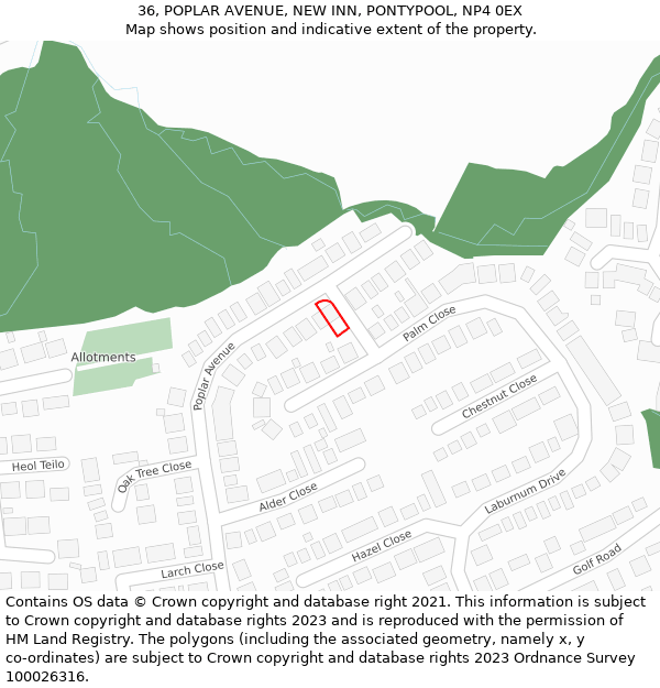 36, POPLAR AVENUE, NEW INN, PONTYPOOL, NP4 0EX: Location map and indicative extent of plot