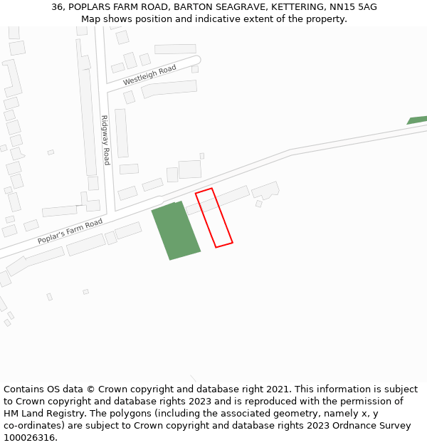 36, POPLARS FARM ROAD, BARTON SEAGRAVE, KETTERING, NN15 5AG: Location map and indicative extent of plot