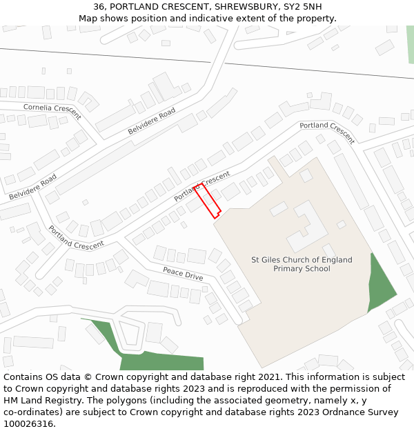 36, PORTLAND CRESCENT, SHREWSBURY, SY2 5NH: Location map and indicative extent of plot