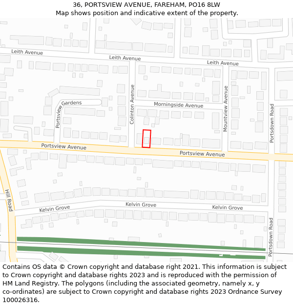 36, PORTSVIEW AVENUE, FAREHAM, PO16 8LW: Location map and indicative extent of plot