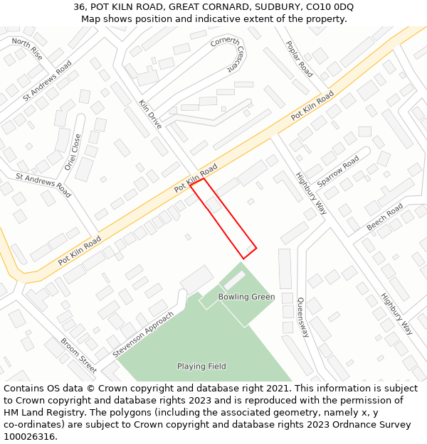 36, POT KILN ROAD, GREAT CORNARD, SUDBURY, CO10 0DQ: Location map and indicative extent of plot