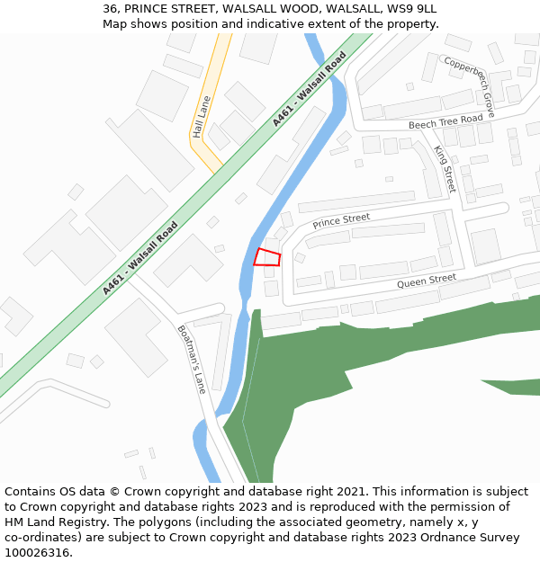 36, PRINCE STREET, WALSALL WOOD, WALSALL, WS9 9LL: Location map and indicative extent of plot