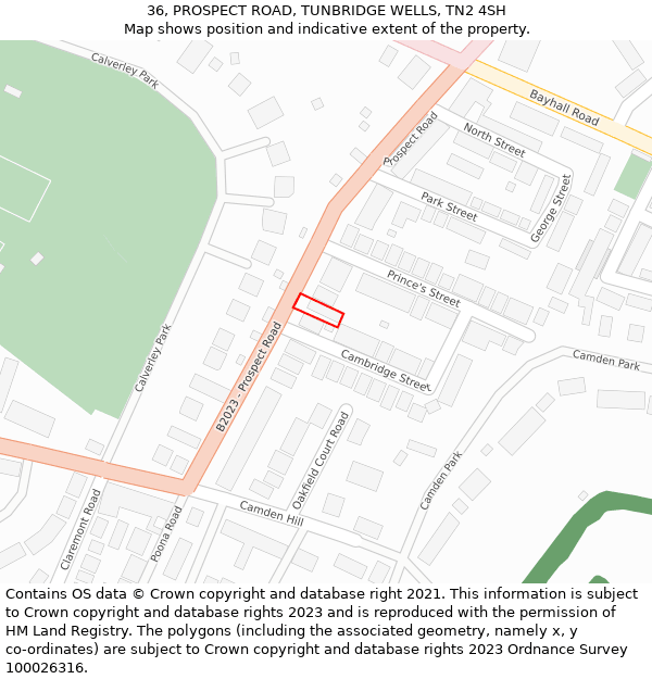 36, PROSPECT ROAD, TUNBRIDGE WELLS, TN2 4SH: Location map and indicative extent of plot