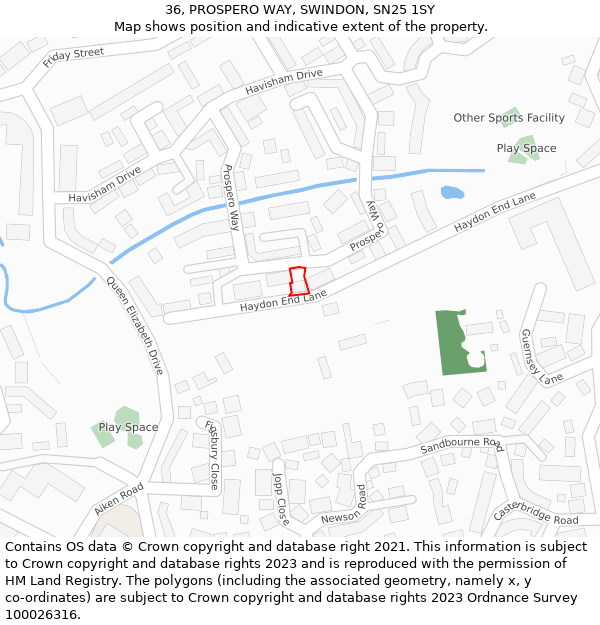 36, PROSPERO WAY, SWINDON, SN25 1SY: Location map and indicative extent of plot