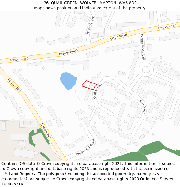 36, QUAIL GREEN, WOLVERHAMPTON, WV6 8DF: Location map and indicative extent of plot
