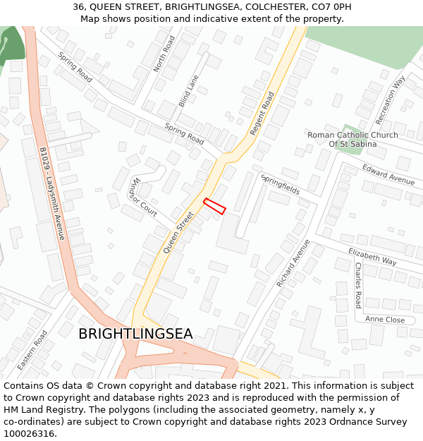 36, QUEEN STREET, BRIGHTLINGSEA, COLCHESTER, CO7 0PH: Location map and indicative extent of plot