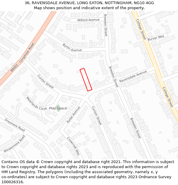 36, RAVENSDALE AVENUE, LONG EATON, NOTTINGHAM, NG10 4GG: Location map and indicative extent of plot