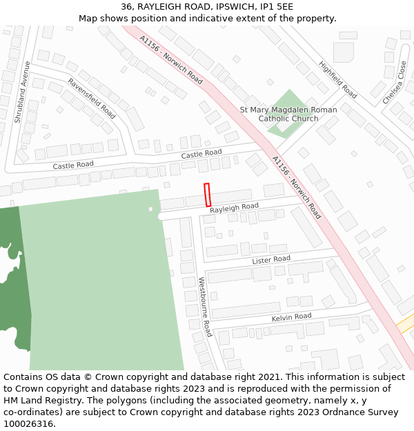 36, RAYLEIGH ROAD, IPSWICH, IP1 5EE: Location map and indicative extent of plot
