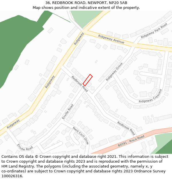 36, REDBROOK ROAD, NEWPORT, NP20 5AB: Location map and indicative extent of plot