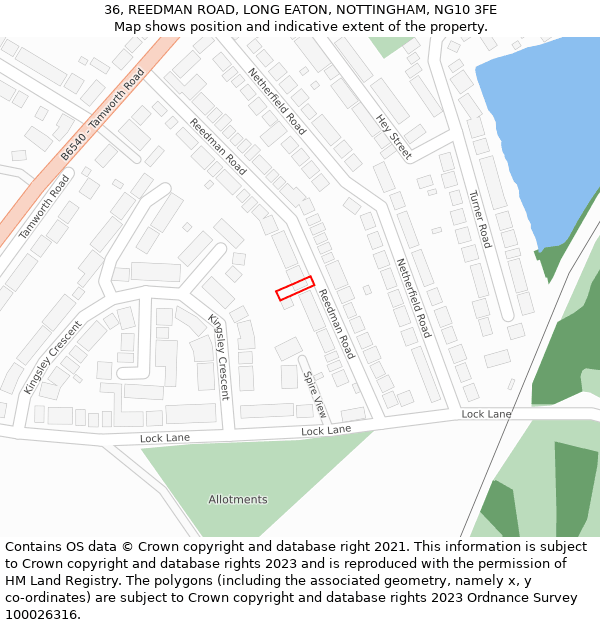36, REEDMAN ROAD, LONG EATON, NOTTINGHAM, NG10 3FE: Location map and indicative extent of plot