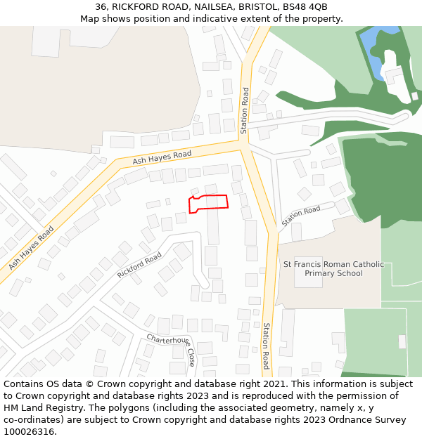 36, RICKFORD ROAD, NAILSEA, BRISTOL, BS48 4QB: Location map and indicative extent of plot