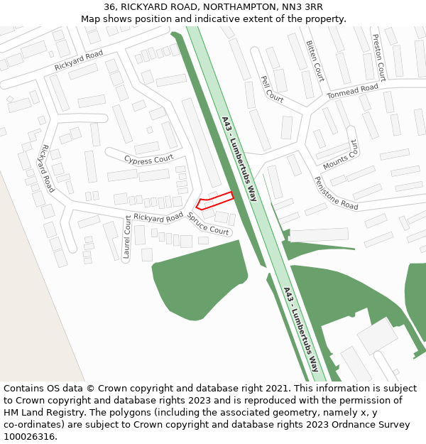 36, RICKYARD ROAD, NORTHAMPTON, NN3 3RR: Location map and indicative extent of plot