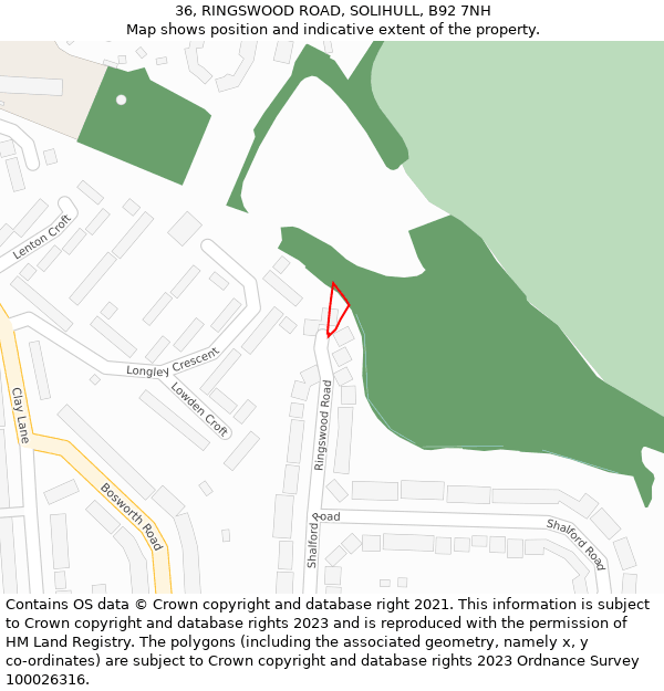 36, RINGSWOOD ROAD, SOLIHULL, B92 7NH: Location map and indicative extent of plot