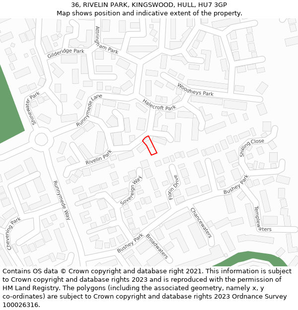 36, RIVELIN PARK, KINGSWOOD, HULL, HU7 3GP: Location map and indicative extent of plot