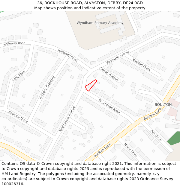 36, ROCKHOUSE ROAD, ALVASTON, DERBY, DE24 0GD: Location map and indicative extent of plot