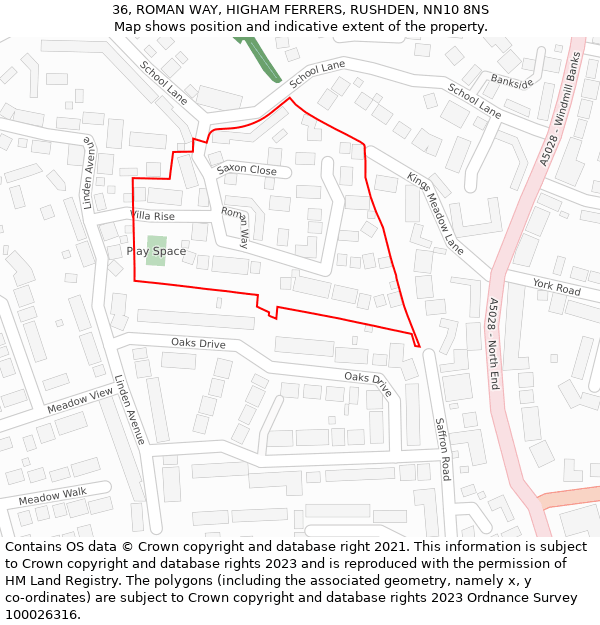 36, ROMAN WAY, HIGHAM FERRERS, RUSHDEN, NN10 8NS: Location map and indicative extent of plot