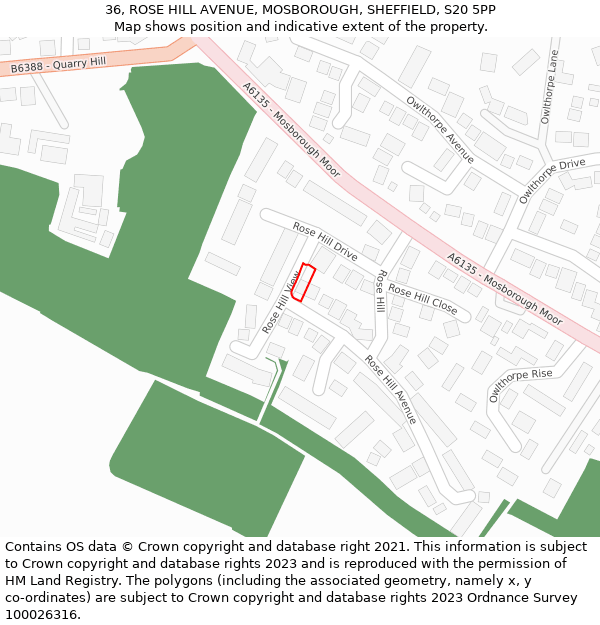 36, ROSE HILL AVENUE, MOSBOROUGH, SHEFFIELD, S20 5PP: Location map and indicative extent of plot