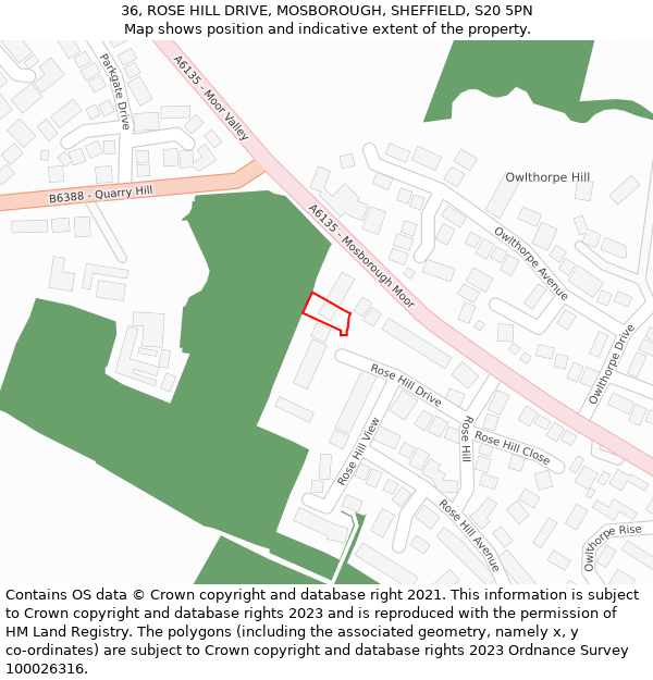 36, ROSE HILL DRIVE, MOSBOROUGH, SHEFFIELD, S20 5PN: Location map and indicative extent of plot