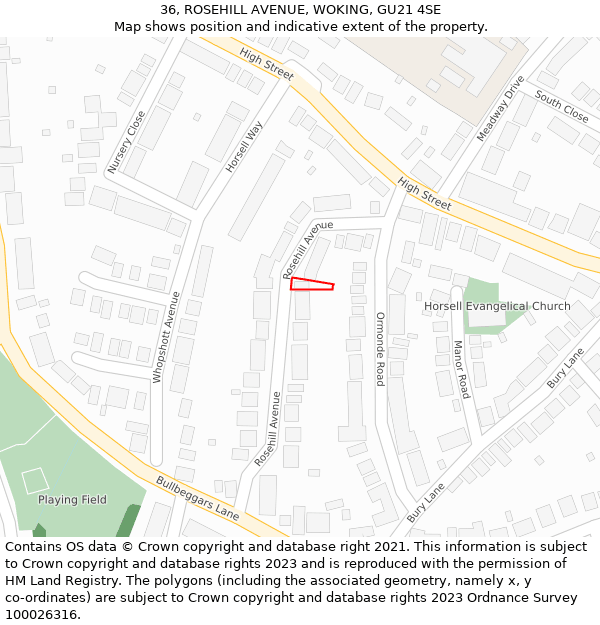 36, ROSEHILL AVENUE, WOKING, GU21 4SE: Location map and indicative extent of plot