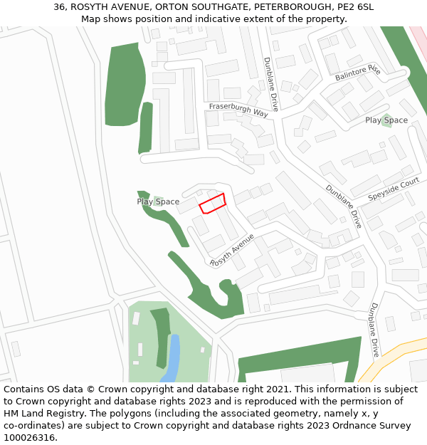 36, ROSYTH AVENUE, ORTON SOUTHGATE, PETERBOROUGH, PE2 6SL: Location map and indicative extent of plot