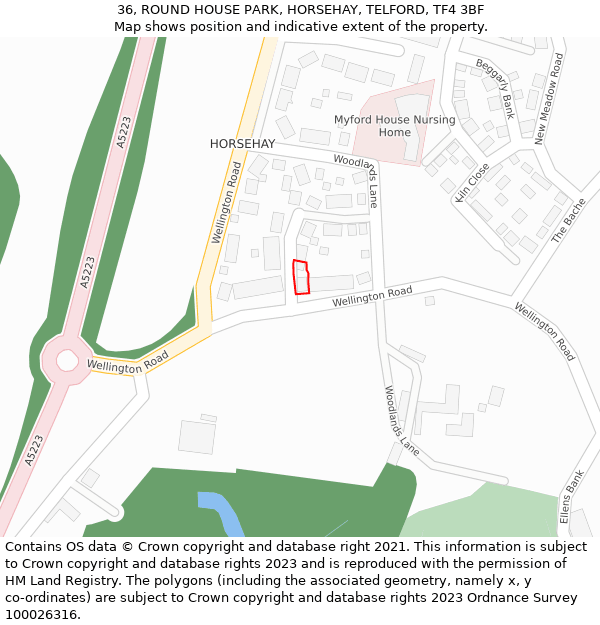 36, ROUND HOUSE PARK, HORSEHAY, TELFORD, TF4 3BF: Location map and indicative extent of plot