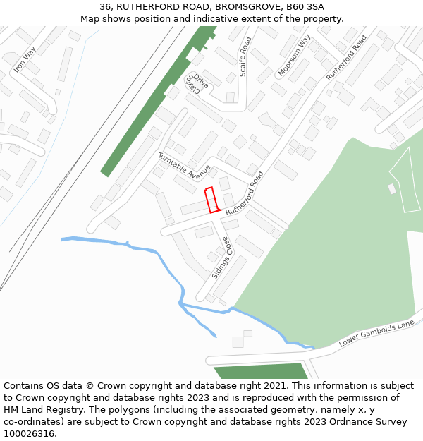 36, RUTHERFORD ROAD, BROMSGROVE, B60 3SA: Location map and indicative extent of plot