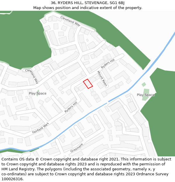 36, RYDERS HILL, STEVENAGE, SG1 6BJ: Location map and indicative extent of plot