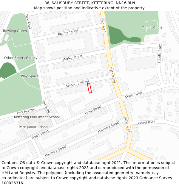 36, SALISBURY STREET, KETTERING, NN16 9LN: Location map and indicative extent of plot