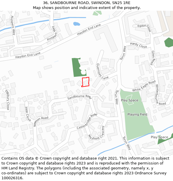 36, SANDBOURNE ROAD, SWINDON, SN25 1RE: Location map and indicative extent of plot