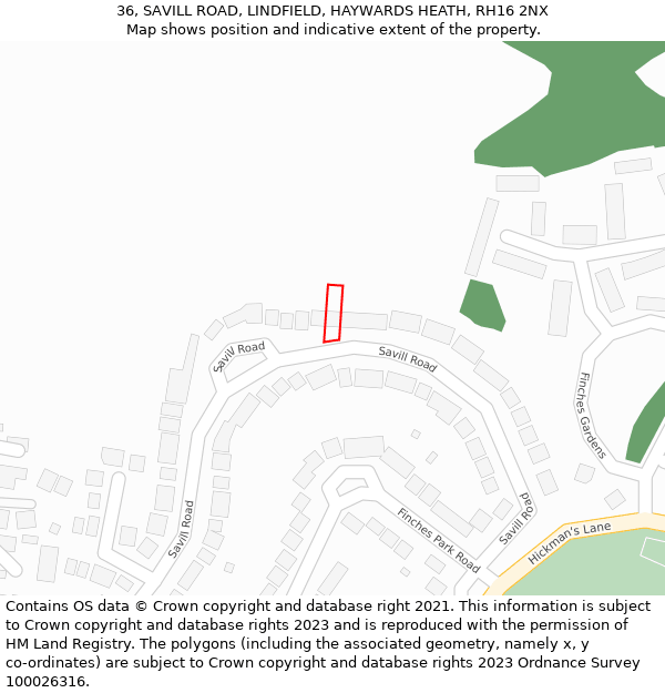 36, SAVILL ROAD, LINDFIELD, HAYWARDS HEATH, RH16 2NX: Location map and indicative extent of plot