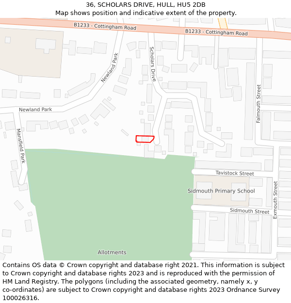 36, SCHOLARS DRIVE, HULL, HU5 2DB: Location map and indicative extent of plot