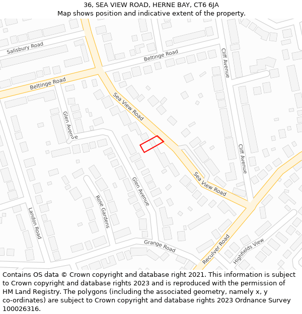 36, SEA VIEW ROAD, HERNE BAY, CT6 6JA: Location map and indicative extent of plot