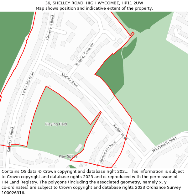 36, SHELLEY ROAD, HIGH WYCOMBE, HP11 2UW: Location map and indicative extent of plot