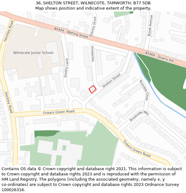 36, SHELTON STREET, WILNECOTE, TAMWORTH, B77 5DB: Location map and indicative extent of plot