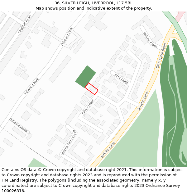36, SILVER LEIGH, LIVERPOOL, L17 5BL: Location map and indicative extent of plot