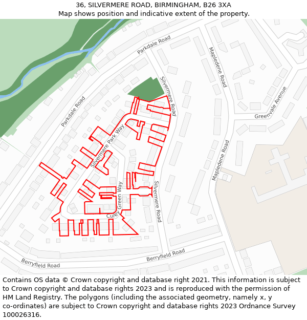 36, SILVERMERE ROAD, BIRMINGHAM, B26 3XA: Location map and indicative extent of plot